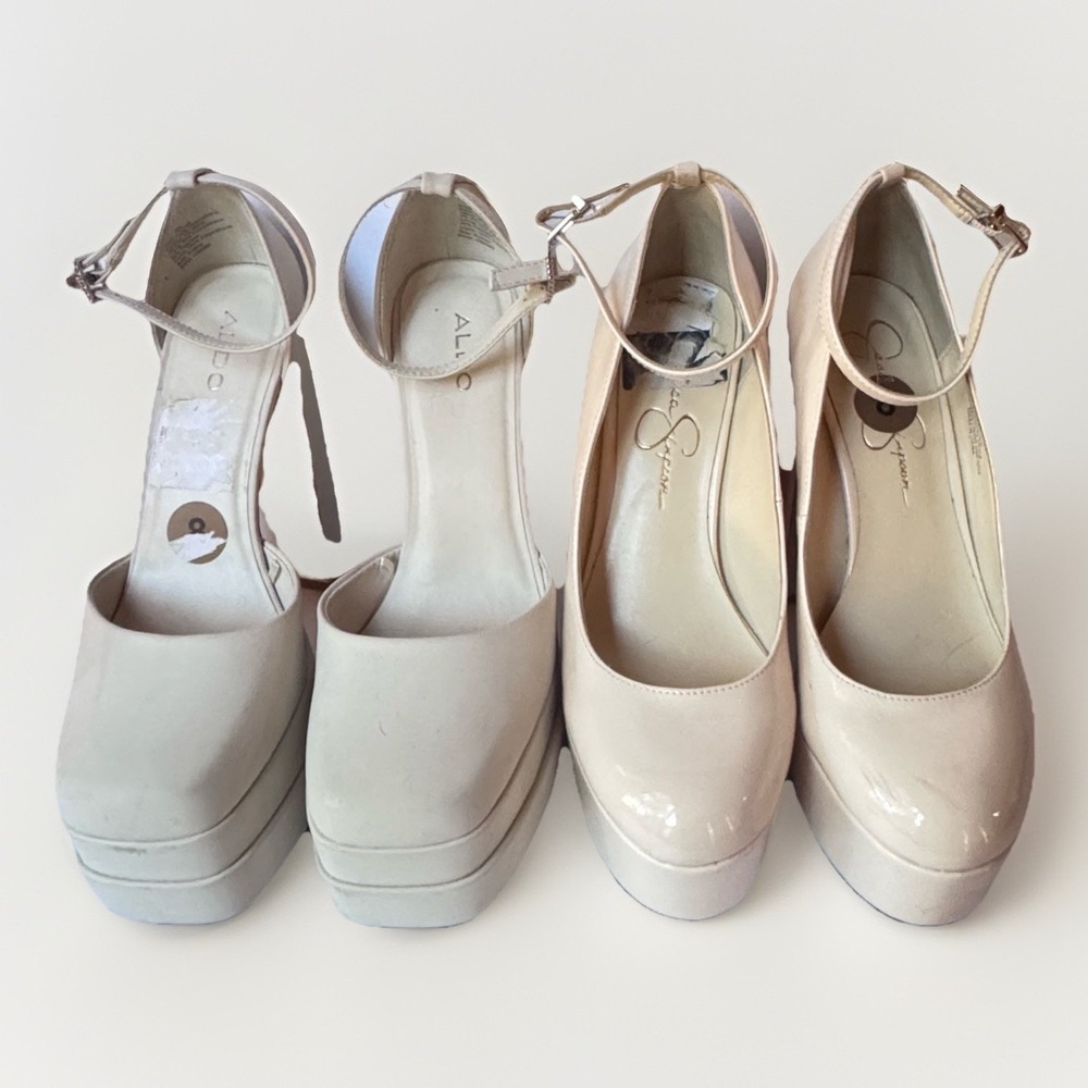 JESSICA SIMPSON & ALDO Heels Sz 8M Beige Leather Slip On Platform Lot Of (2)